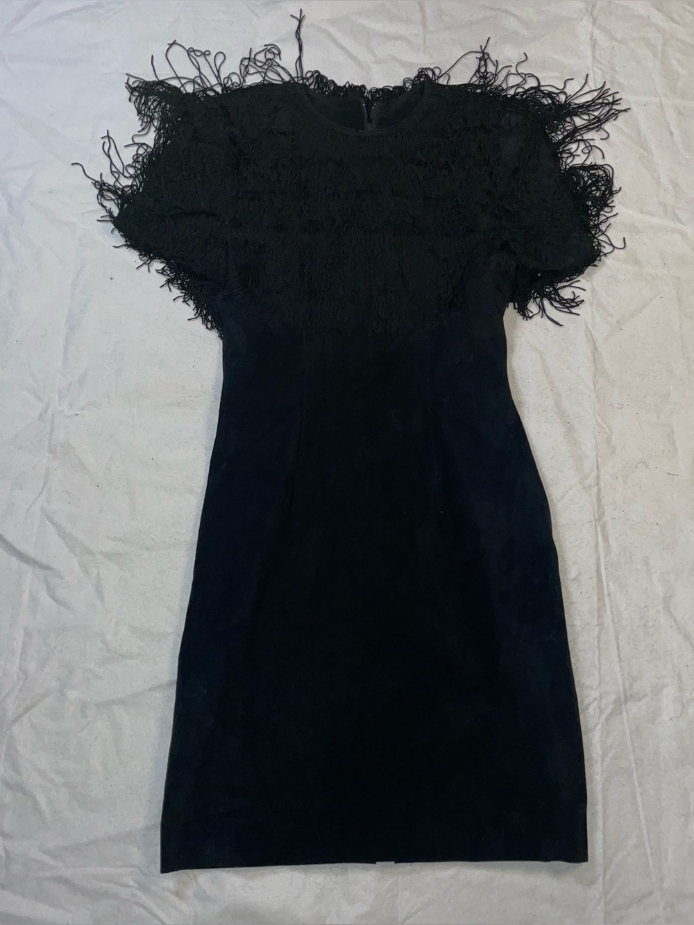 Unbranded Black Bodycon Layered Tassels Fringe M Suede Zip Back Dress